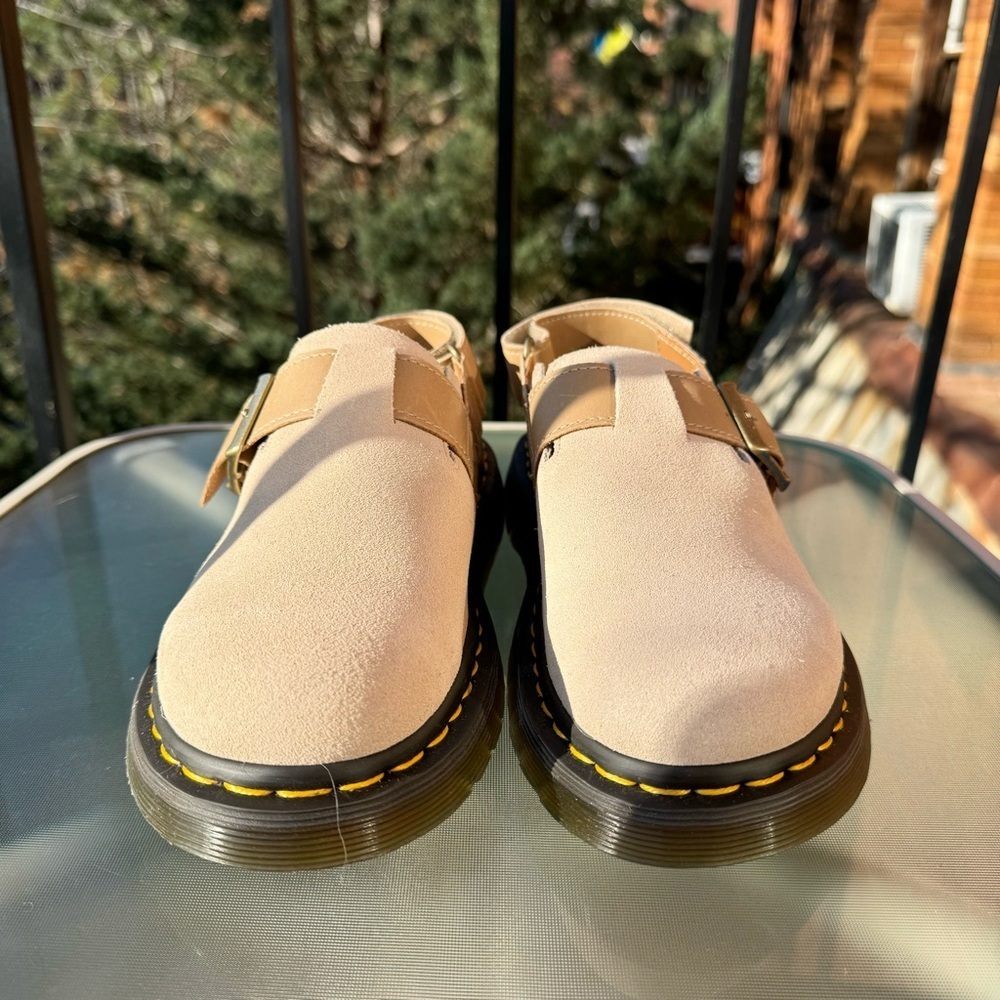New Dr. Martens Jorge II Slingbacks Mule Sandal Shoes Suede Tan Biege Buckle - Picture 5 of 14